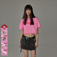 CHUU字母印花短袖T恤女士2025夏季新款學(xué)院風(fēng)寬松短款套頭上衣 粉色 均碼