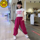 G.duck女童工裝褲套裝夏季大兒童爵士舞短袖T恤女孩jazz舞蹈表演服 白色短袖加褲子 140 cm