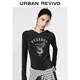UR2026春季新款女裝潮流復古做舊印花連帽修身T恤UYV460001 深灰 M