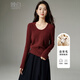 晚白【新品】冬款時(shí)尚復古紅圓領(lǐng)毛衣含羊毛柔軟舒適針織衫女 紅色 M