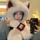 目丸帽子圍巾一體女款2025新款冬季可愛(ài)毛茸茸大頭圍加厚騎車(chē)防風(fēng)圍脖 米色