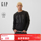 GAP男女裝2025秋季新款印花logo抓絨圓領(lǐng)衛衣合身上衣美版 黑色 542214 XS 美碼 S亞洲碼175/88A