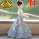 G.duck小黃鴨童裝女童馬面裙兒童漢服春秋季套裝兒童中國古風(fēng)漢服半身裙 對扣上衣+長(cháng)款馬面裙+項鏈 140 適合130-140cm年齡9-10歲