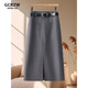 GCRZW輕奢氣質(zhì)半身裙女春秋2025新款開(kāi)叉顯瘦a字西裝中長(cháng)裙毛呢包臀裙 灰色 -西裝料-前開(kāi)叉 M /27 建議100-110斤