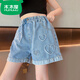 木木屋（mumuwu）女童牛仔短褲夏季寬松休閑中大童褲子兒童薄款寬松韓版學(xué)生熱褲潮 雙扣簡(jiǎn)約牛仔 短褲 150 4XL 建議體重65斤-75斤