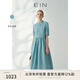 EIN苧麻風(fēng)箏剪影 EIN言美拉藍蕾絲拼貼高腰碎褶A字連衣裙秋季新款 灰藍 M