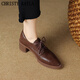 CHRISTY KAYLA英倫風(fēng)深口系帶小皮鞋女2026春秋新款尖頭樂(lè )福鞋粗跟通勤單鞋 棕色豬里皮-跟高5.5厘米 37