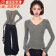 鹿珊伍打底衣灰色蕾絲v領(lǐng)長(cháng)袖內搭打底衫女秋冬春季修身緊身性感t恤上衣 灰色蕾絲【M】 【建議體重85-100斤】