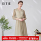 愛(ài)特愛(ài)（EITIE）法式優(yōu)雅氣質(zhì)收腰顯瘦百褶網(wǎng)紗亮絲連衣裙春秋新款A2407337 香檳白13 M 160