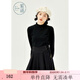 紫涵（ZIHAN）紫涵半高領(lǐng)純色針織衫女年冬季可愛(ài)學(xué)院風(fēng)寬松舒適打底衫 黑色 S