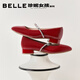 百麗（Belle）水鉆一字帶牛皮瑪麗珍鞋女26春新商場(chǎng)款優(yōu)雅方跟單鞋BR4G2AQ6預售 酒紅色 37