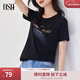 歐莎（OSA）白色字母短袖t恤女夏裝2025年新款設計感小眾衣服短款體恤上衣 黑色 S