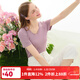 LAGOGO黑色法式V領(lǐng)垂順T恤女拉谷谷夏季新款氣質(zhì)簡(jiǎn)約通勤短袖上衣 紫色(Q1) S