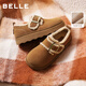 百麗（Belle）復古毛邊雪地靴女2025冬商場(chǎng)款舒適毛毛鞋勃肯鞋E5N1DDM5預售 棕色 37