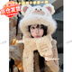 旋士可愛(ài)小熊帽子圍巾一體手套三件套女秋冬季保暖毛絨護耳帽圍脖女生 蝴蝶結小熊帽 米色