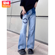 賞峰大碼少女風(fēng)設計感小熊貼繡牛仔褲女春季新款寬松顯瘦闊腿長(cháng)褲 藍色 基礎版 S 80-95斤