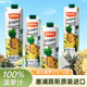 意文塞浦路斯原裝進(jìn)口菠蘿汁1L*4瓶100%純果汁飲料大瓶火鍋宴席聚餐