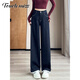 塔馳密司高檔深藍色窄版高腰闊腿牛仔褲女秋季2025新款顯瘦直筒寬松垂感 深藍色 S