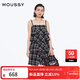 moussy 女裝新品文藝復古森系格紋吊帶連衣裙女028ISZ30-3041 025花紋黑色 S 00001