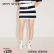 MISS SIXTY半身裙女松緊腰系帶復古條紋拼色修身短裙包臀裙百搭 白/黑 M