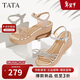 他她（TATA）絕美坡跟涼鞋女度假一字帶時(shí)裝涼鞋夏季7MY14BL4 銀色 38