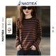 NAOTIEA納奧蒂爾小帆船條紋圓領(lǐng)打底T恤衫女2026春秋款品牌保暖內搭上衣 粉咖色 M  ( 建議80-105斤）