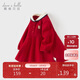 戴維貝拉兒童棉連衣裙女童學(xué)院風(fēng)紅色公主裙裙女寶秋裝