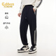 卡賓（CABBEEN）【側邊織帶】卡賓寬松束腳抗皺休閑褲男2025秋季復古風(fēng)拼接運動(dòng)褲 煤黑色01 M /170/48