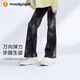 moodytiger女童微喇褲柔軟高彈春秋兒童長(cháng)褲印花舒適修身運動(dòng)褲| 小云朵E 斕彩黑 140