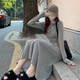 青春少女連衣裙秋冬款加絨加厚法式收腰顯瘦修身針織打底內搭長(cháng)裙 燕麥灰 XL  建議121-130斤