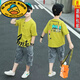 G.duck男童套裝 新款中大兒童4-12歲男孩短袖T恤牛仔褲兩件套學(xué)生衣服 黃色足球【短袖+褲子】 140碼建議身高130cm