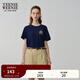 Teenie Weenie小熊女裝春裝清新簡(jiǎn)約圓領(lǐng)短袖T恤休閑通勤學(xué)院上衣 藏青色 165/M