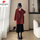 皮爾卡丹（pierre cardin）安可拉紅色雙面羊絨大衣女2025秋冬新款羊毛呢子大衣女外套小個(gè)子 安可拉紅色 S 建議90-100斤