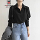 AEMAPE雪紡襯衫女2025春秋新款韓版寬松顯瘦打底衫職業(yè)OL百搭純色上衣潮 黑色 L -105-120斤