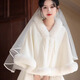 新娘結婚毛披肩婚紗披肩斗篷婚禮保暖披風(fēng)白色開(kāi)衫伴娘皮草外搭冬 白色（帶系繩） 均碼（不分大?。? title=
