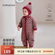 babylove嬰幼兒針織連體衣秋冬羊毛保暖長(cháng)袖哈衣爬服復古文藝法式圣誕衣服