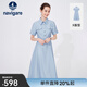 Navigare意大利小帆船連衣裙女士夏季短袖顯瘦百搭襯衫裙通勤時(shí)尚收腰長(cháng)裙 邦迪藍 M 碼