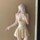 恬飾泳衣女款連體裙式滌綸小清新碎花學(xué)生保守顯瘦度假泡溫泉泳衣 泳衣女【黃格碎花】 均碼 【建議80-115斤】