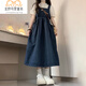 玉極虞夏季穿搭一整套女中大童韓版背帶牛仔連衣裙女孩短袖襯衫兩件套裝 短袖+裙子(套裝) 150