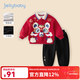 JELLYBABY童裝男童套裝秋冬款寶寶紅色冬季加絨兒童衛衣褲子兩件套冬裝 紅色 110CM