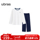 ubras純色舒適柔軟水果全棉家居服睡衣女短袖長(cháng)褲短褲套裝情侶款軟棉棉 【長(cháng)袖長(cháng)褲】女款-米白色 M