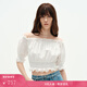 Fabrique桑蠶絲棉刺繡褶飾一字肩短上衣2025夏季新品 白色 S