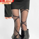 JIOESC性感黑色銀蔥絲襪秋女綁帶花紋閃光亮絲連褲襪純欲甜辣黑絲打底褲 黑色 均碼