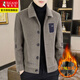 啄木鳥(niǎo)男士呢子夾克2025秋冬季新款上衣服高端加絨加厚短款毛呢外套 卡其 【加絨加厚】 XL 建議120-135斤