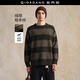 佐丹奴設計師款羊毛針織衫男撞色粗條紋圓領(lǐng)寬松混紡毛衣18055818 05綠/深卡其 L