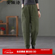安婭詩(shī)外穿棉褲女冬季文藝范簡(jiǎn)約直筒休閑褲女夾棉加厚保暖褲女棉麻長(cháng)褲子 軍綠色 M建議105-120斤