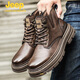 JEEP高幫馬丁靴復古男鞋冬季新款保暖時(shí)尚切爾西皮靴潮流真皮工裝男鞋 深棕色 單層 40