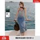 ELLE摩登漸變牛仔吊帶連衣裙女2025夏季新款萊賽爾天絲小眾長(cháng)裙 牛仔藍 L