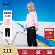 NIKE 耐克童裝女童衛衣+長(cháng)褲2件套秋季260克毛圈滿(mǎn)印舒適兒童上衣 正黑色 130 /64 【建議身高116-122cm】