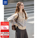 唐獅（TonLion）2025秋冬女半開(kāi)襟條紋拼接毛線(xiàn)衫
